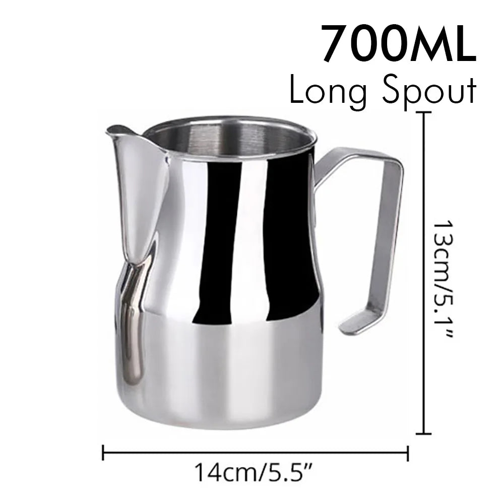 Stainless steel pitcher with long spout and measurements: 14cm x 13cm 700ml