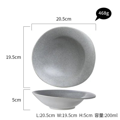 Gray ceramic bowl with measurements: 19.5cm x 5cm x 20.5 468g