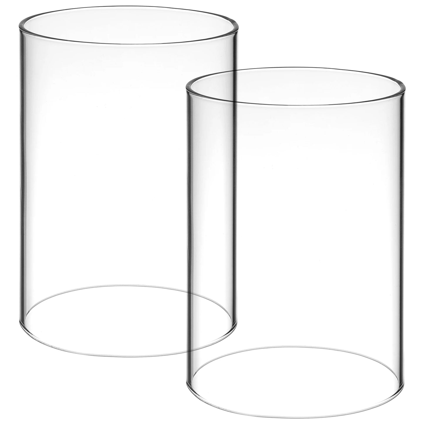 Two clear cylindrical glass vases on a white background