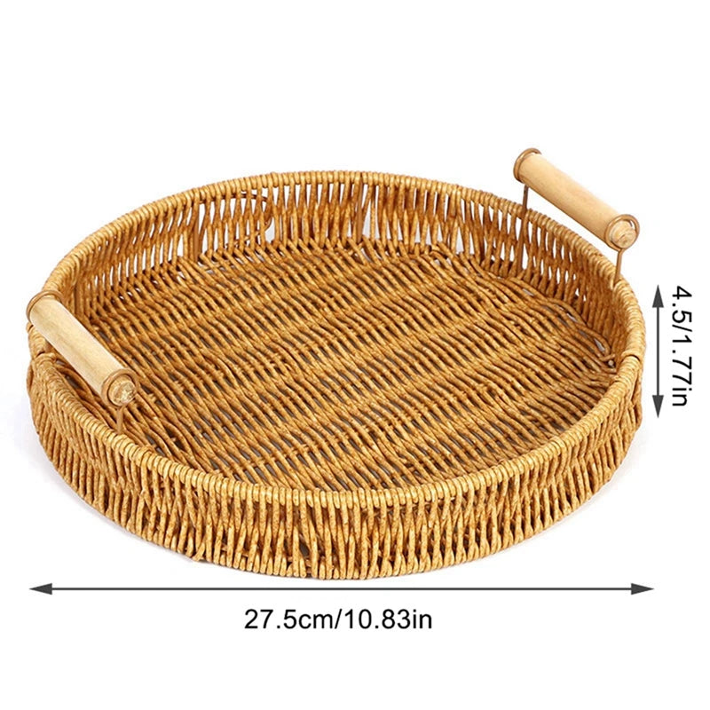 Wicker tray with handles and dimensions: 27.5cm x 4.5cm