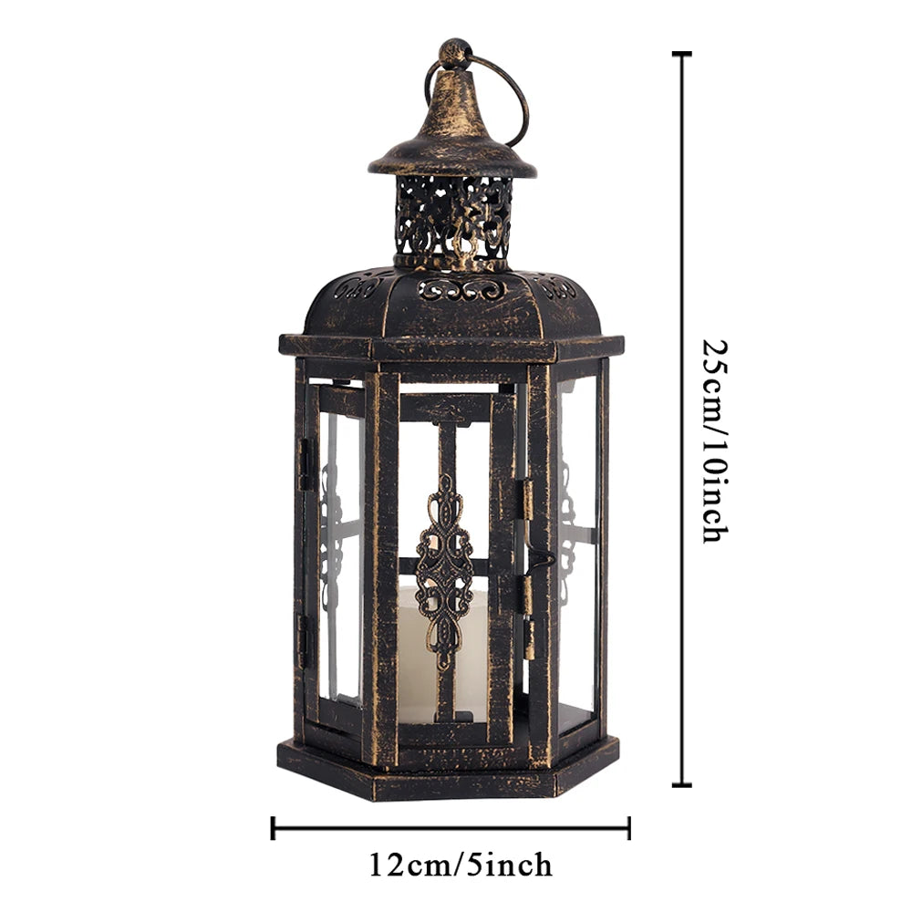 Decorative lantern with dimensions: 12cm x 12cm hexagonal base, 25cm height