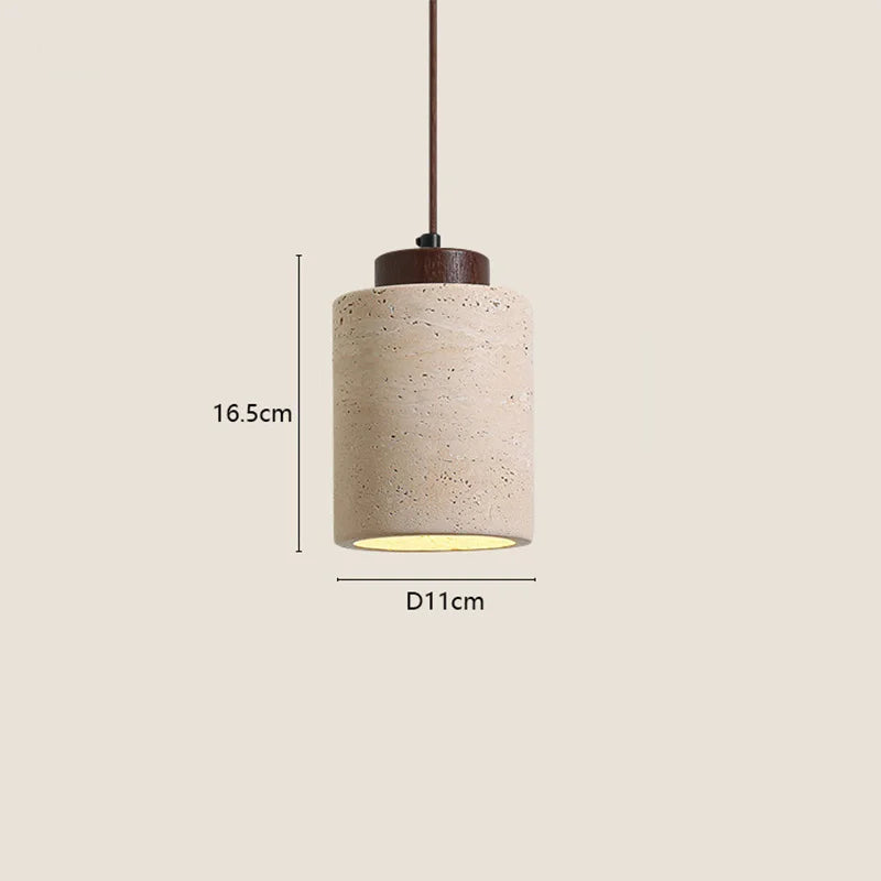 Concrete pendant light with dark wood base. dimensions: 11cm diameter, 16.5cm height.