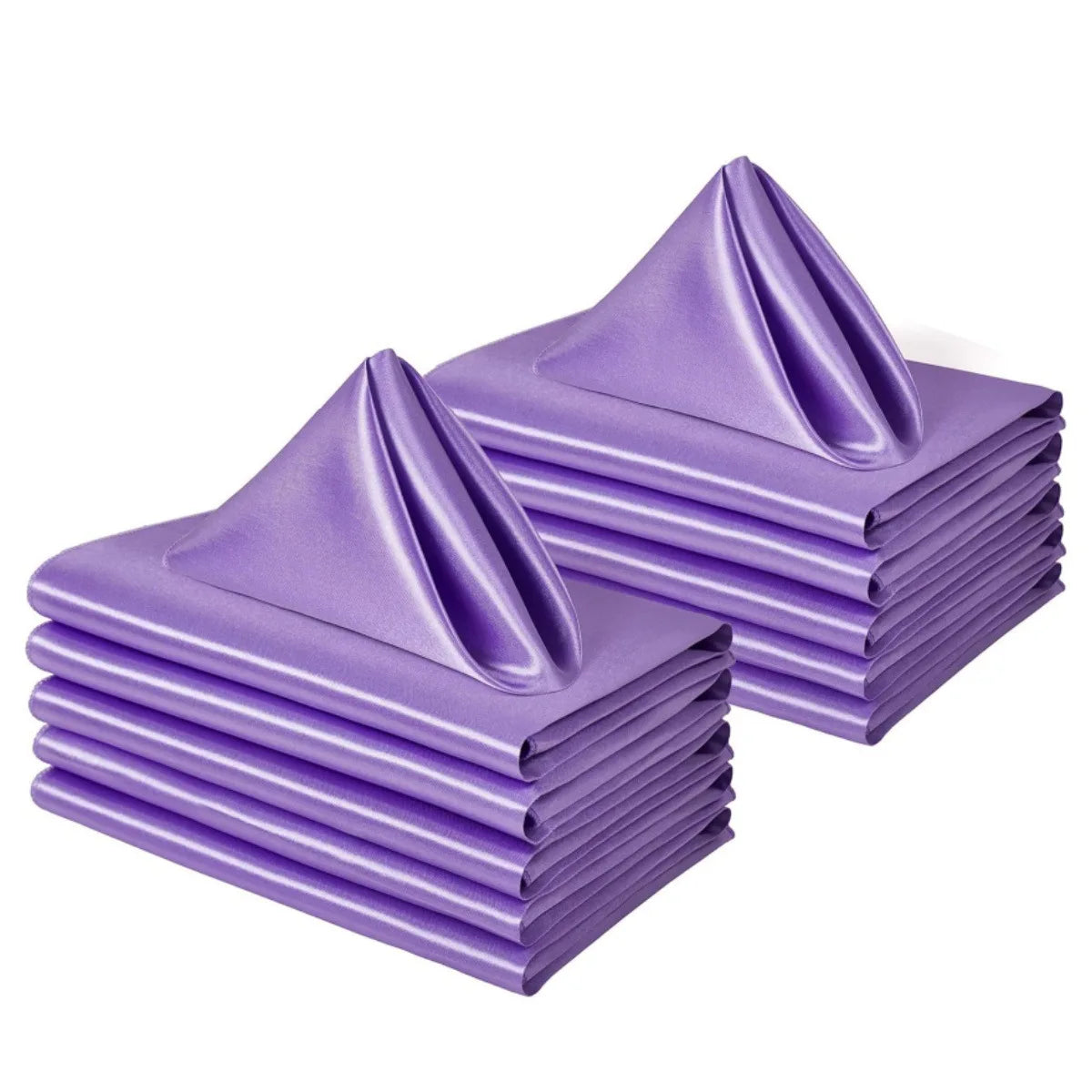 Stack of purple napkins on a white background