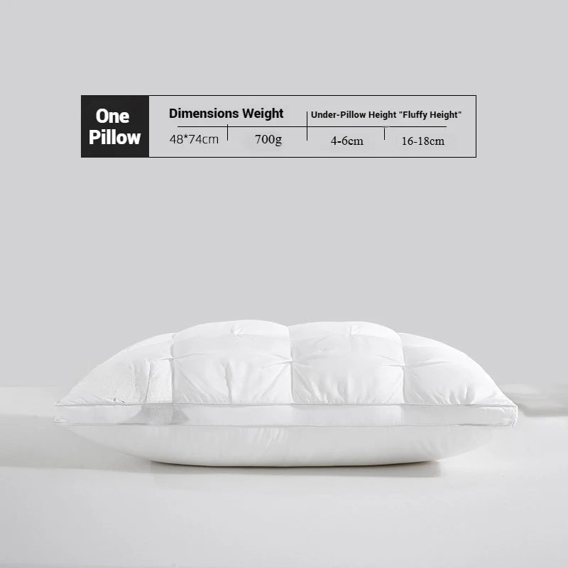 White pillow on a light gray background with product dimensions: 48x74cm, 700g