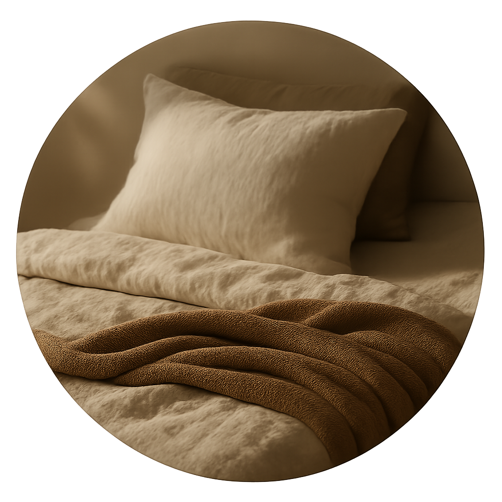A bed set with a pillow and a blanket