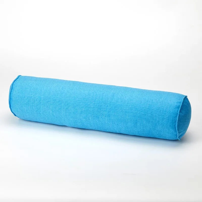 Blue cylindrical pillow on a white background