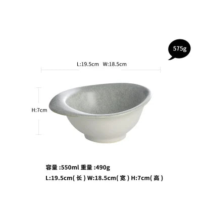Gray ceramic bowl with measurements: 19.5cm x 7cm x 18.5cm 575g