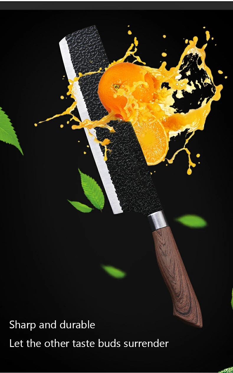 Chopping knife with an orange splash effect on a black background