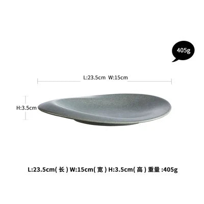 Gray ceramic plate with measurements: 23.5cm x 3.5cm x 15cm 405g