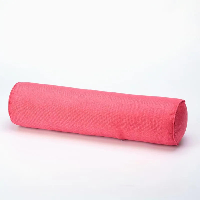 Watermelon red cylindrical pillow on a white background