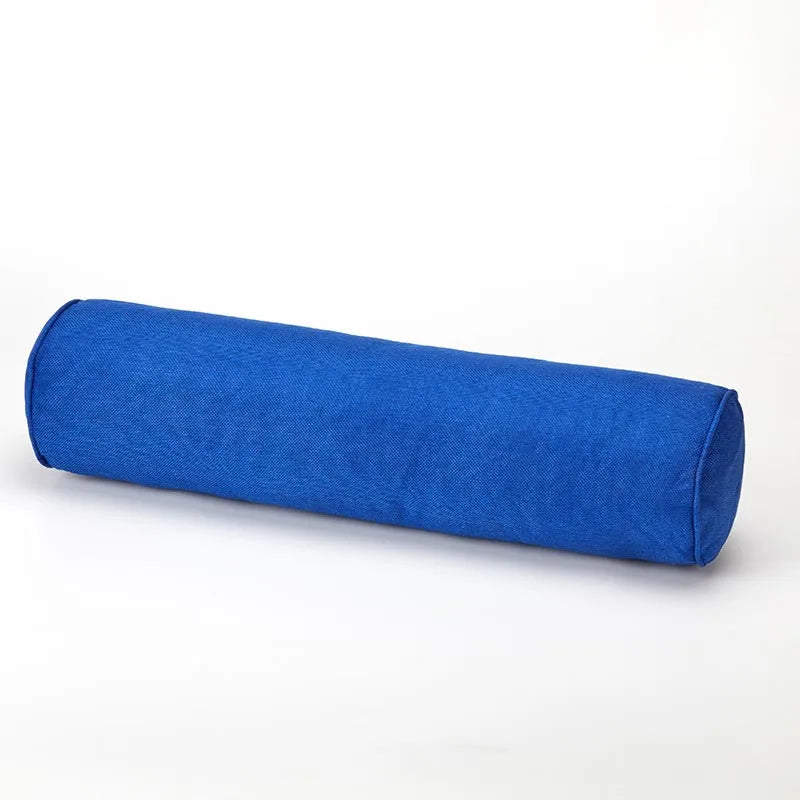 Dark blue cylindrical pillow on a white background