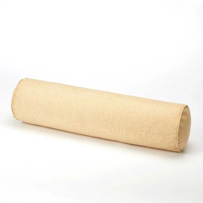 Beige/Khaki cylindrical pillow on a white background