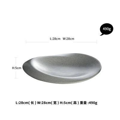 Gray ceramic plate with dimensions: 28cm x 5cm x 28cm 490g