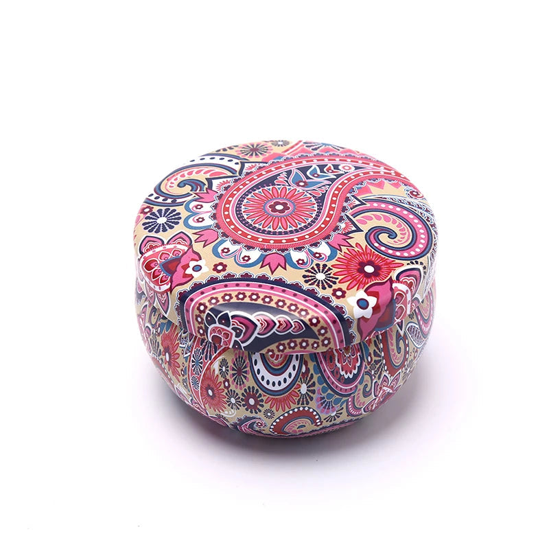 Colorful patterned ottoman on a white background