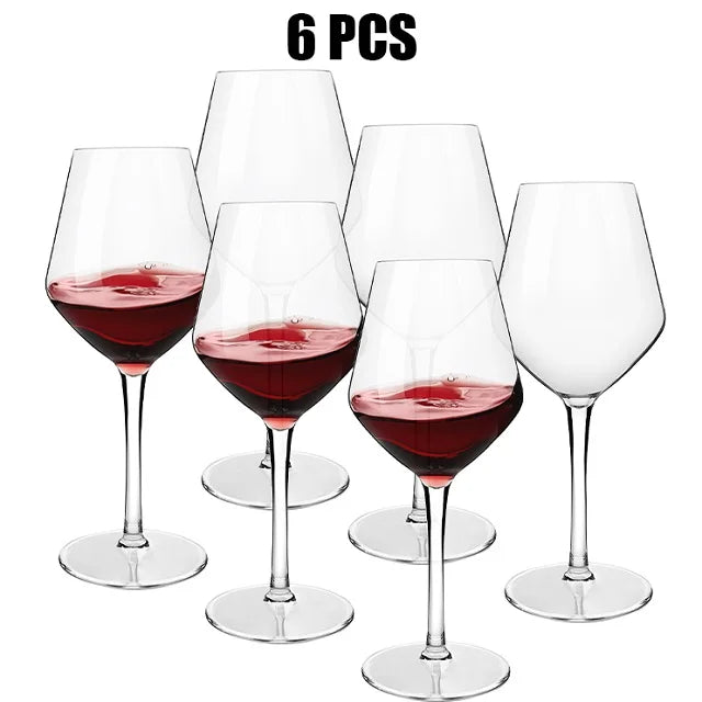 Set of six wine glasses with red wine, labeled '6 PCS' on a white background.