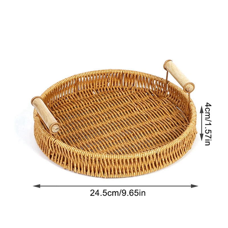 Wicker basket with handles and dimensions: 24.5cm x 4cm