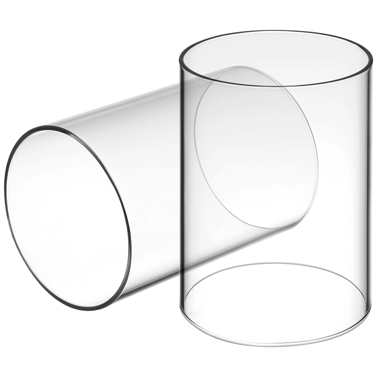 Clear glass cylindrical container on a white background