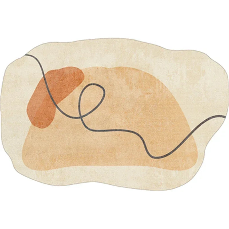 Abstract design on a beige background with a brown shape and black line.