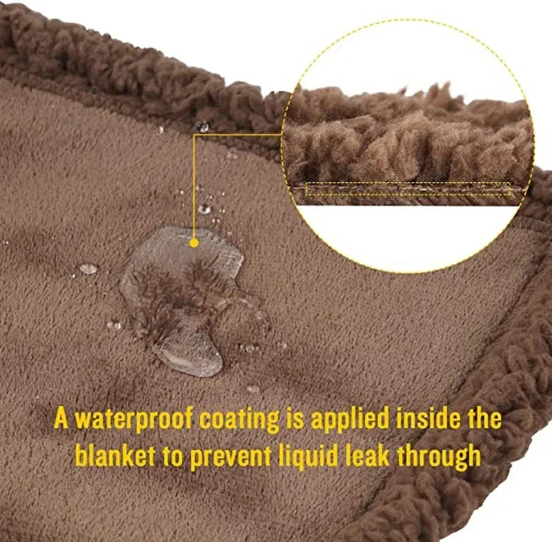 Brown blanket with waterproof coating feature highlighted