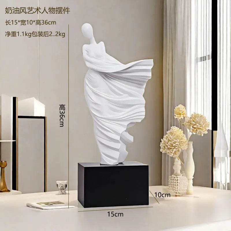 White decorative sculpture on a pedestal with dimensions: Height 36cm, 10cm x 15cm base
