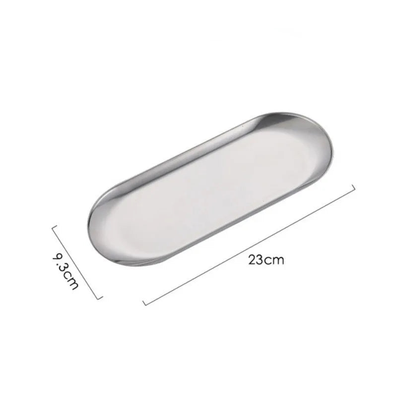 Silver oval tray with dimensions: 23cm x 9.3cm