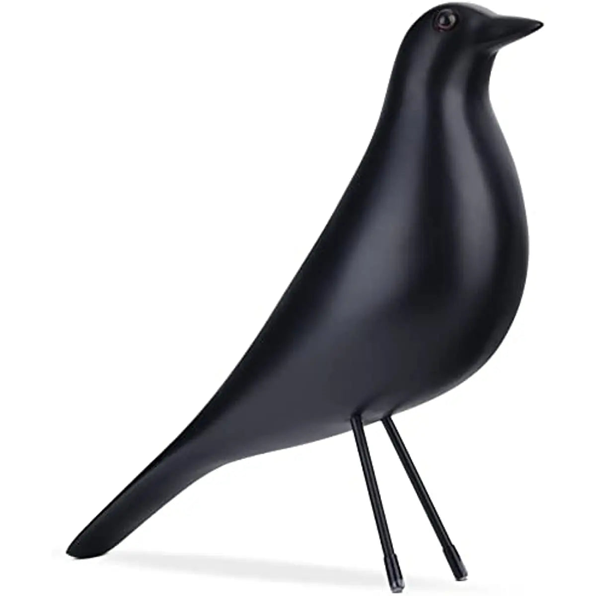 Black bird-shaped sculpture on a white background