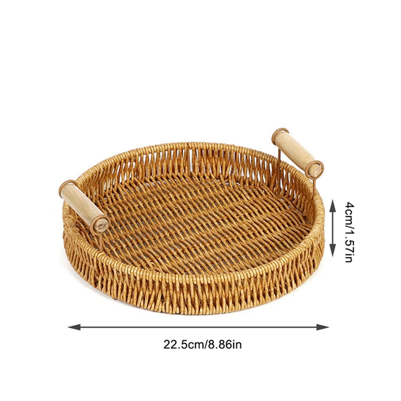 Woven basket with handles and dimensions: 22.5cm x 4cm