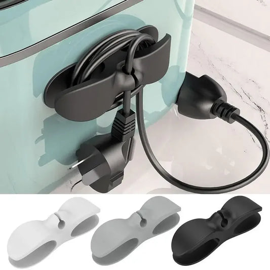 Cord organizer with cable management system attached to a container, with additional color options displayed below.
