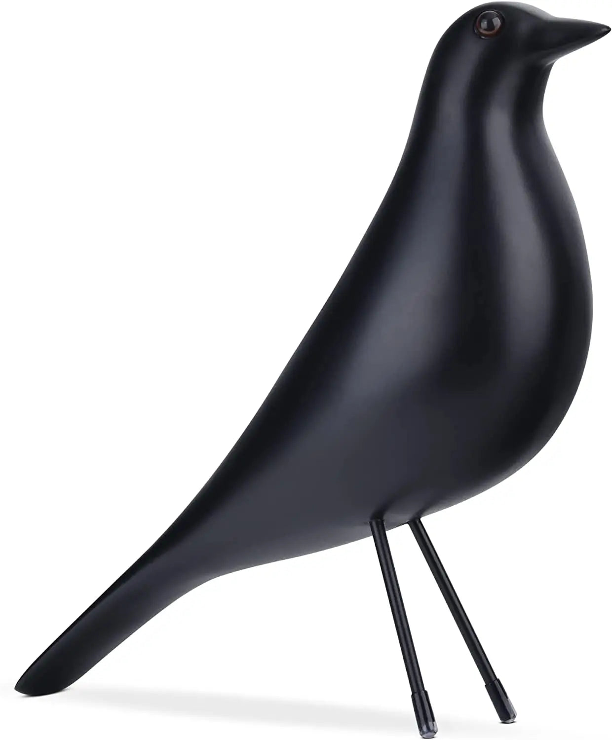 Black bird-shaped sculpture on a white background