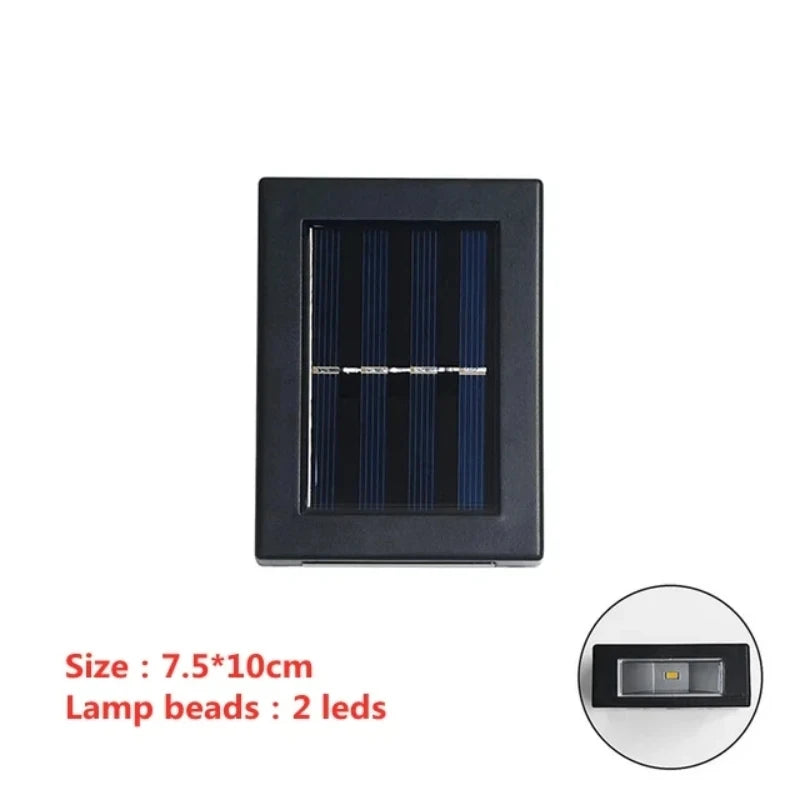 Solar panel with text indicating size: 75mm x 100mm, 23mm height. Lamp beads on a white background