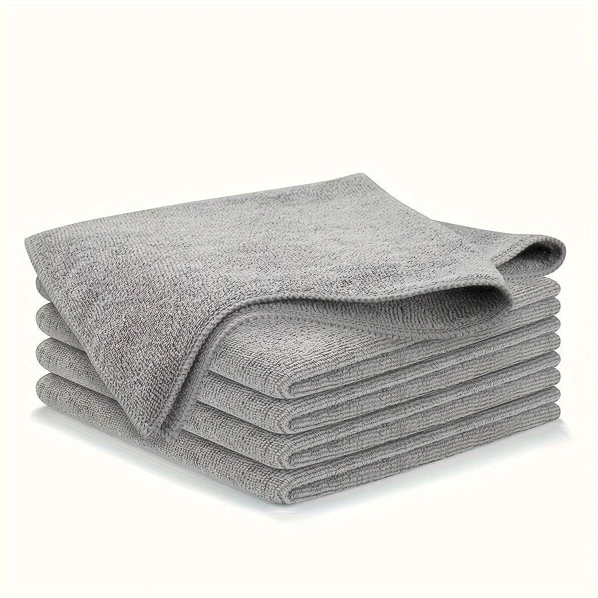Stack of 5 gray towels on a white background